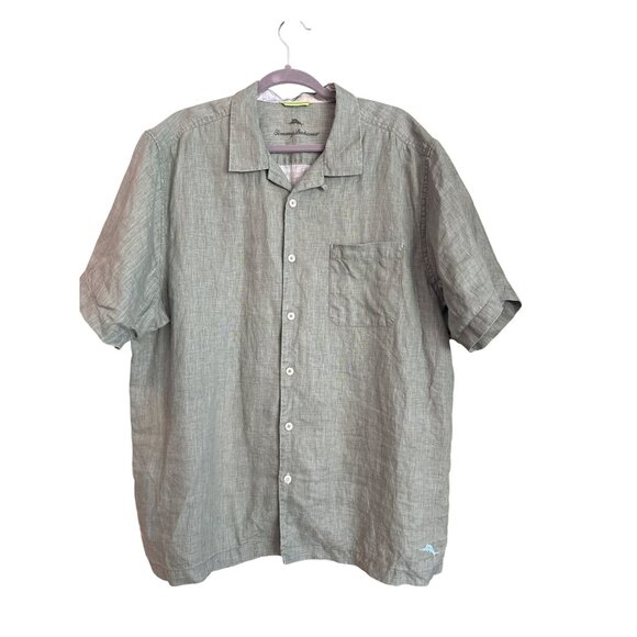 Tommy Bahama Mens Green Linen Button-Up Shirt XL Short Sleeve Camp Collar Summer - Picture 1 of 5